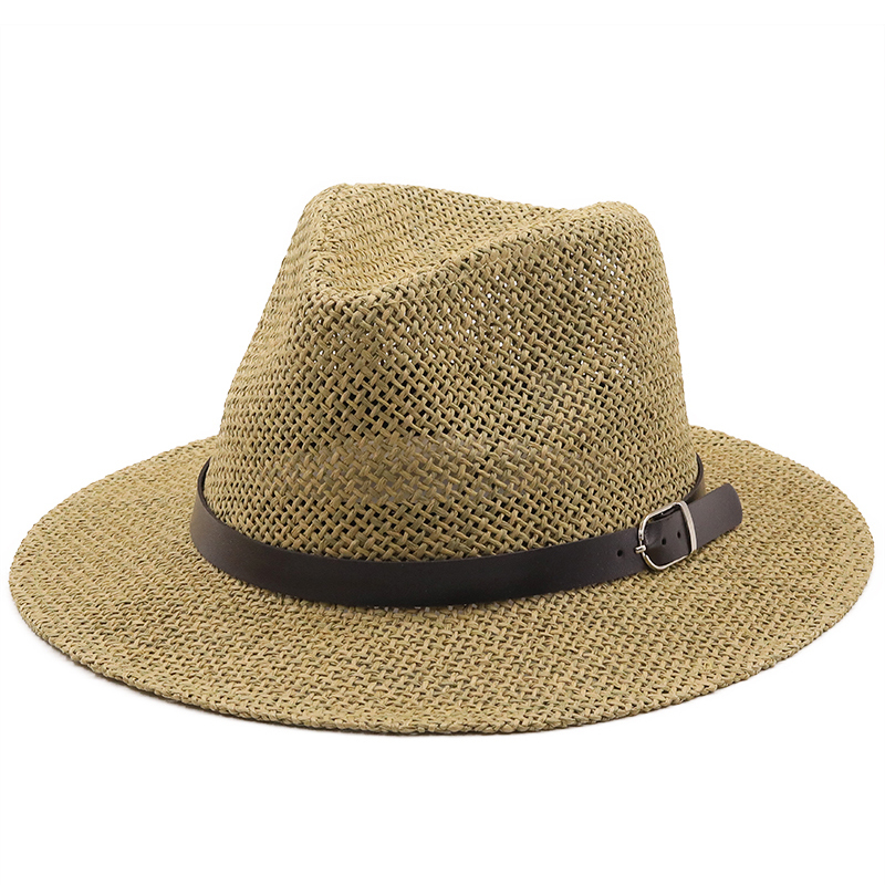 Bucket Hat Straw - Topi Panama Jazz Sederhana dengan Sabuk
