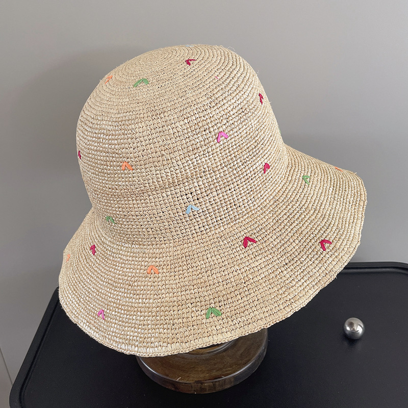 Topi jerami rafia hati bordir  - Bucket Hat Straw ulasan dan harga