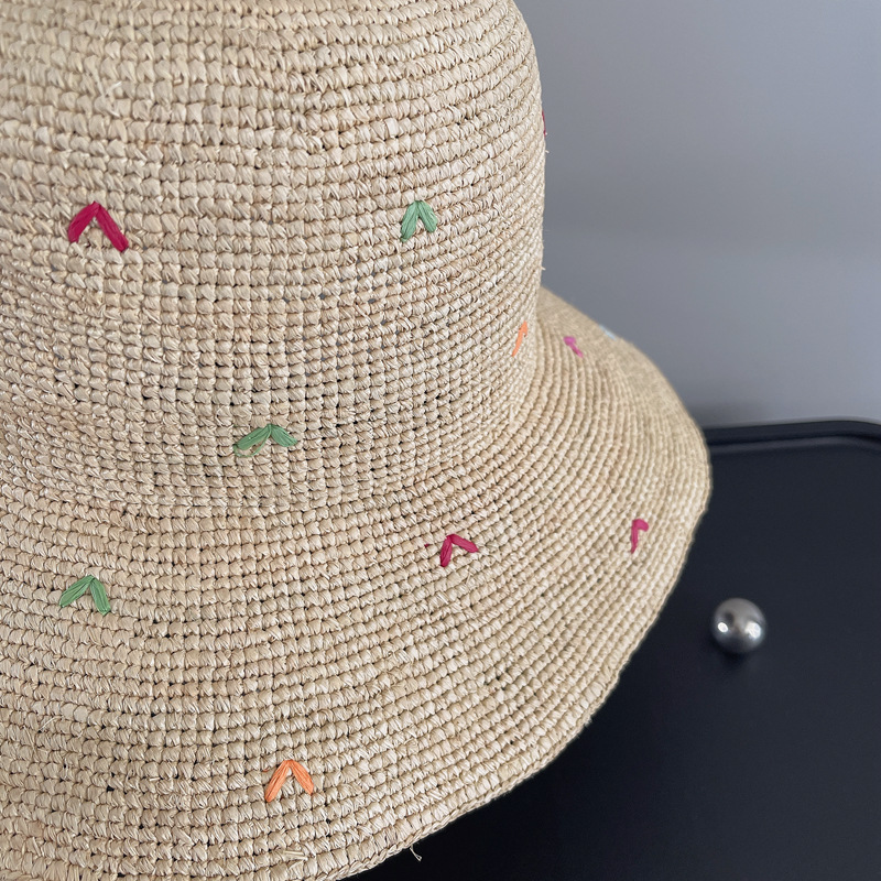 Topi jerami rafia hati bordir  - Bucket Hat Straw ulasan dan harga