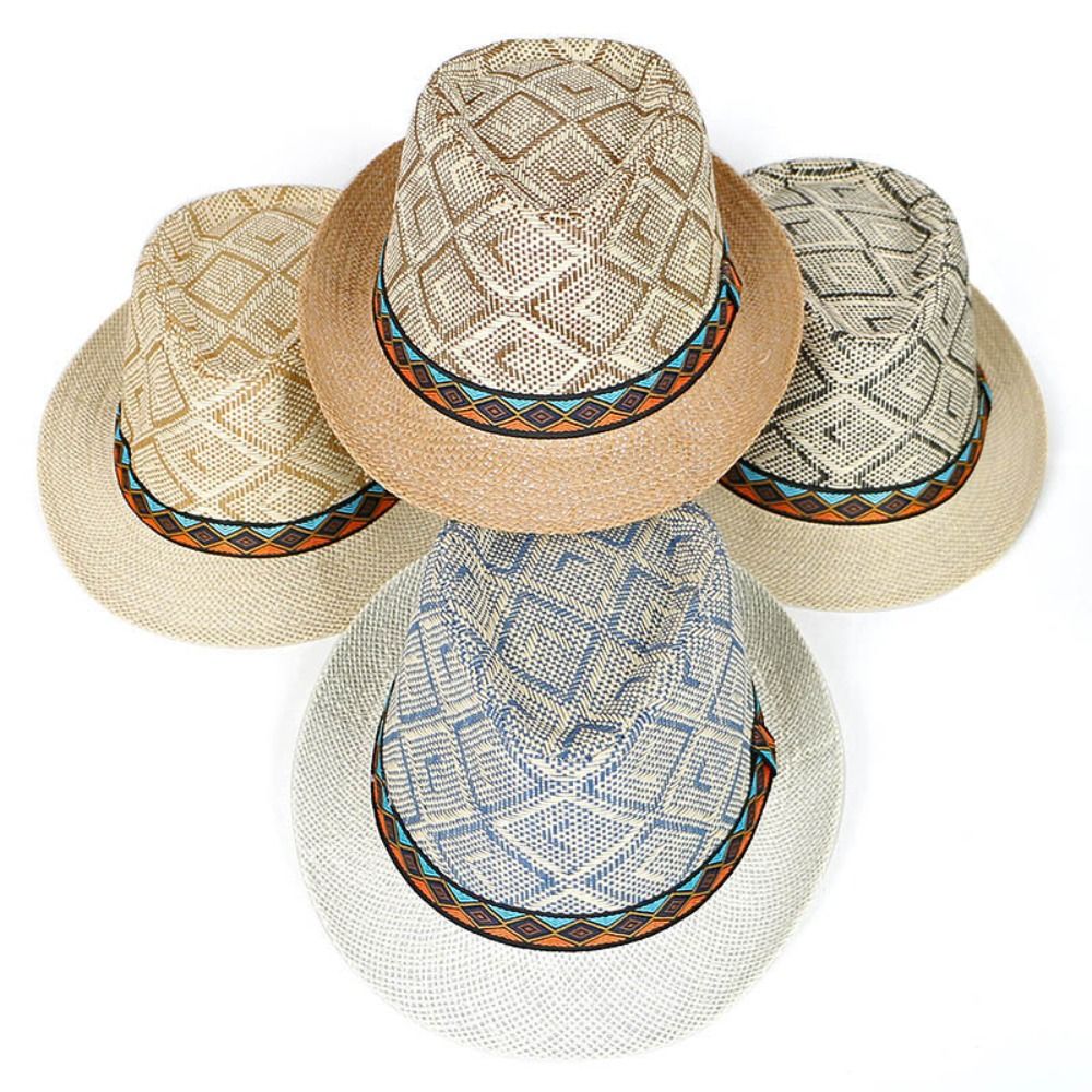 Topi Panama Jazz Jerami Motif  - Bucket Hat Straw ulasan dan harga