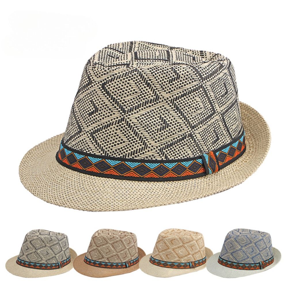 Topi Panama Jazz Jerami Motif  - Bucket Hat Straw ulasan dan harga
