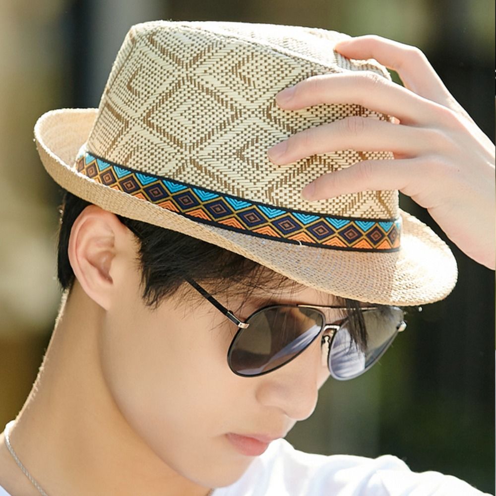 Topi Panama Jazz Jerami Motif  - Bucket Hat Straw ulasan dan harga